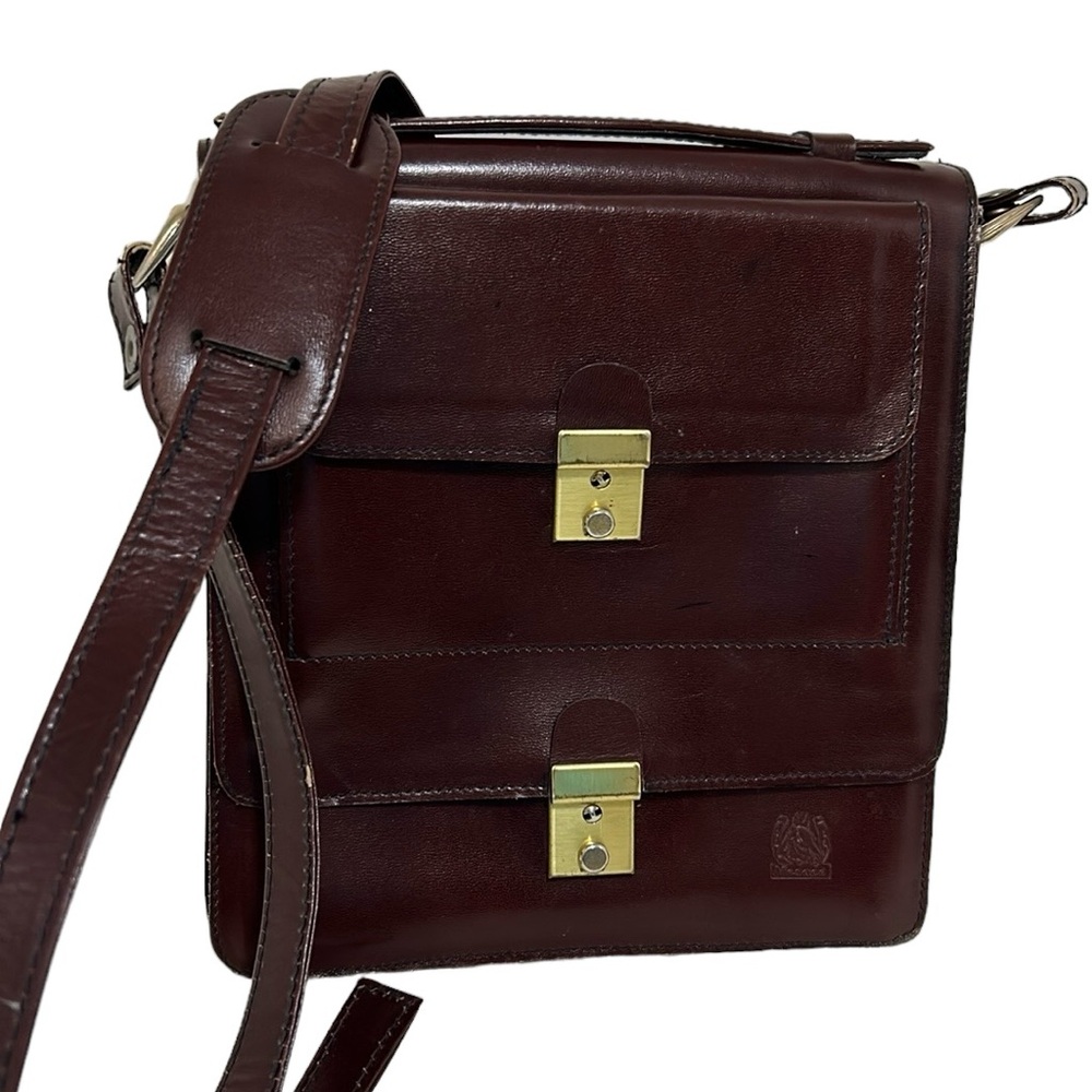Vintage Mesace Brown Leather Briefcase Tote Bag Crossbody Messenger LOCKED